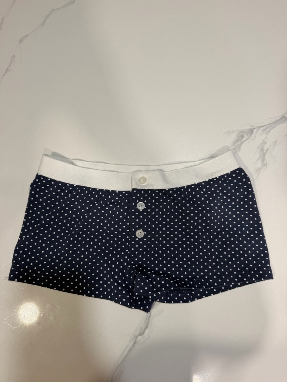 Brandy Melville Navy Polka Dot Athletic Shorts with White Waistband